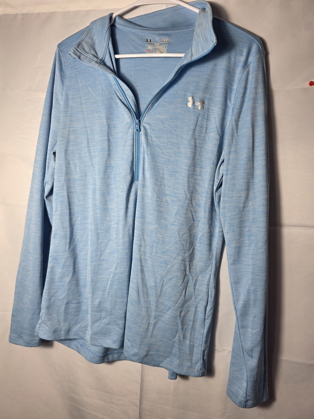 Under Armour Women's Light Blue Quarter-Zip Long Sleeve Top Large Y2K Sporty 90s